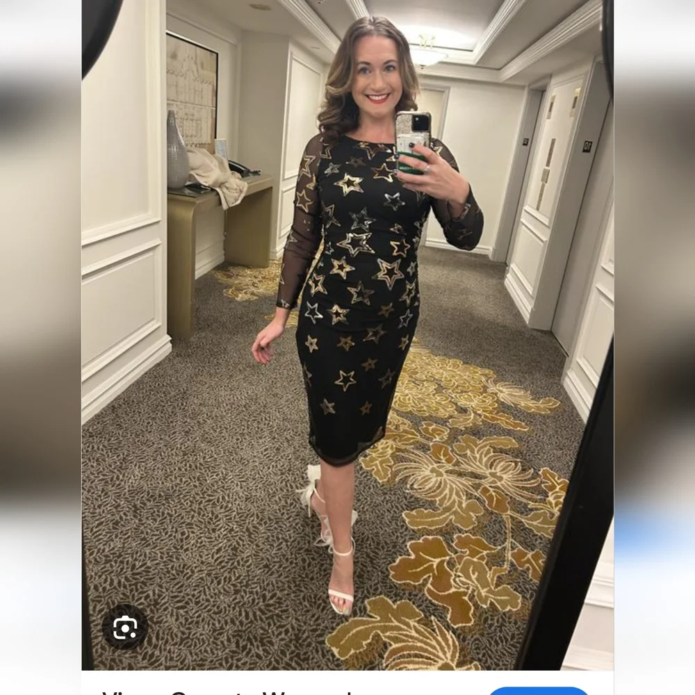 Vince Camuto NWT Black Sequin Star Mesh Dress 8 - Picture 3 of 8